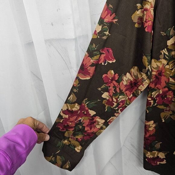 Chaps Blouse Button Up Brown Pink Floral Boho Cottagecore Preppy 3X - Picture 3 of 8